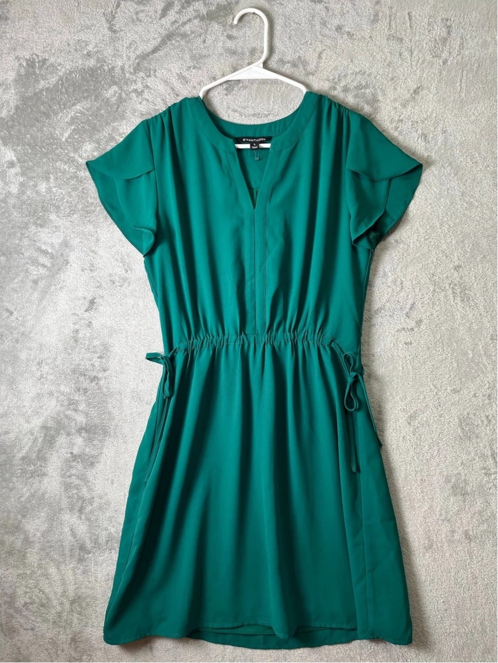 41 Hawthorn emerald green Elastic-Waist Short Sleeve Dress, size XS